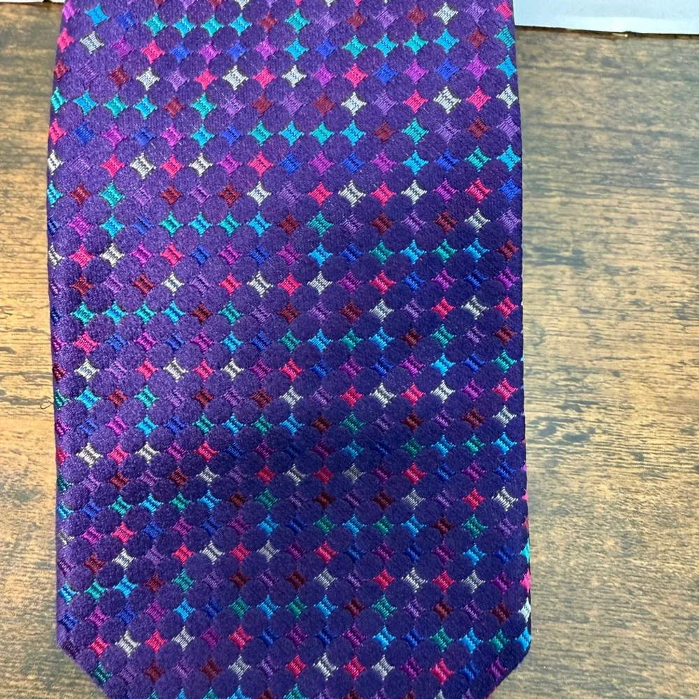 Charles Tyrwhitt Tie Men Purple Geometric Silk Handmade in England Preppy Formal
